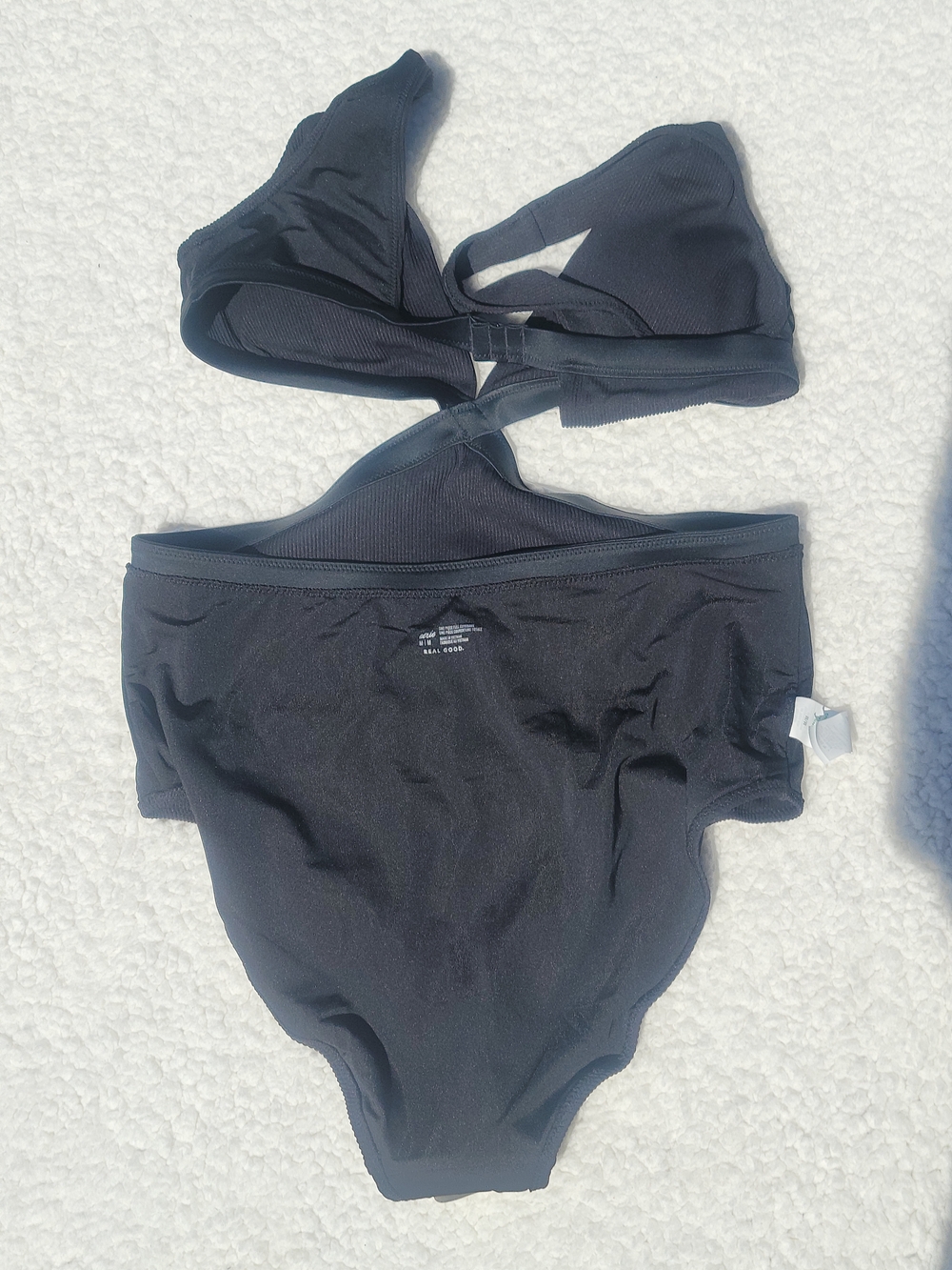 aerie Size Medium Black Ribbed One-Piece Swimsuit - Picture 3 of 5